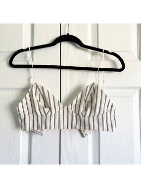 Adam Lippes White Stripe Denim 100% Cotton V-Neck Bralette Women's Size 2